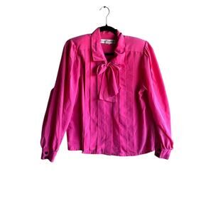 Claus Petites Women's Vintage Secretary Blouse Tie Neck Fuschia Pink Size 10